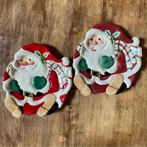 Fitz and Floyd Set of 2 Santa Christmas Cookie Dish Ceramic Plates